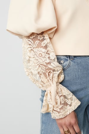 Mélange de Coton Blazer Femme Manche Ballon Insert Dentelle h5 Image13