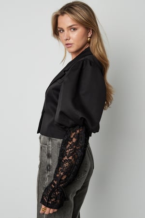 Mélange de Coton Blazer Femme Manche Ballon Insert Dentelle h5 Image8