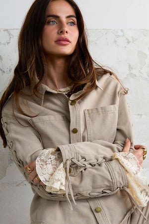 Woven Cotton Women's Denim Jacket Casual Tie-up h5 Picture6