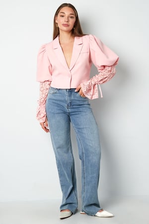 Mélange de Coton Blazer Femme Manche Ballon Insert Dentelle h5 Image7