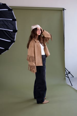 Woven Polyester Fiber Women's Blouse Casual Solid Color Fall/Winter Fringe Detail h5 Picture4