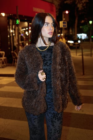 Woven Polyester Fiber Women's Jacket Elegant Solid Color Fall/Winter h5 Picture4