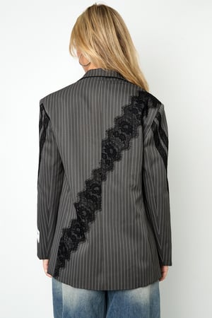 Tissu Polyester Fibre Ensemble de Costume Femme Élégant Rayures Panneau Dentelle h5 Image11