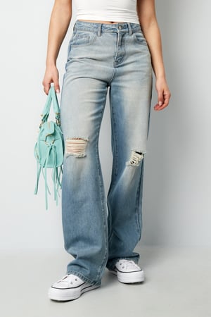 Cotton Woven Women's Straight Leg Jeans Ripped h5 Picture2