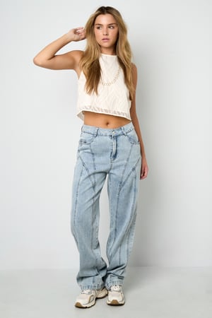 Pantalon en Coton Mélangé Décontracté Droit Bleu Indigo Clair h5 Image5