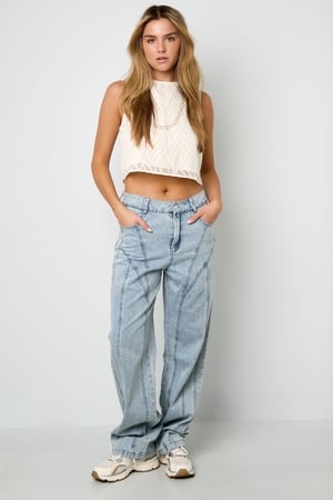 Pantalon en Coton Mélangé Décontracté Droit Bleu Indigo Clair h5 Image3