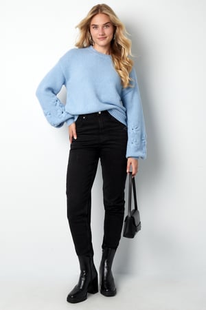 Örme Yün Karışım Kadın Oversized Pulover Çiçek Dikişli h5 Resim9