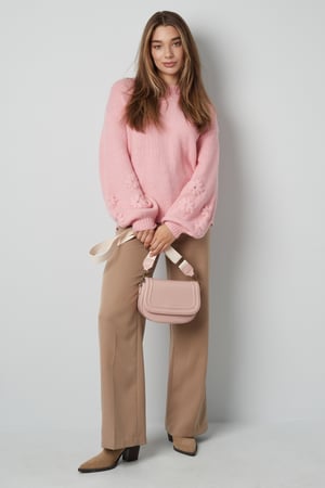 Örme Yün Karışım Kadın Oversized Pulover Çiçek Dikişli h5 Resim7