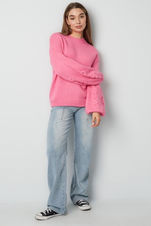 Örme Yün Karışım Kadın Oversized Pulover Çiçek Dikişli h5 Resim11