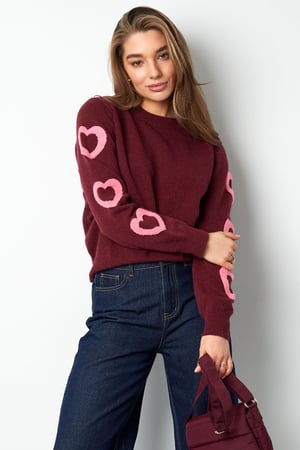 Knitted Wool Blend Women's Crewneck Sweater Heart Pattern Design h5 Picture2
