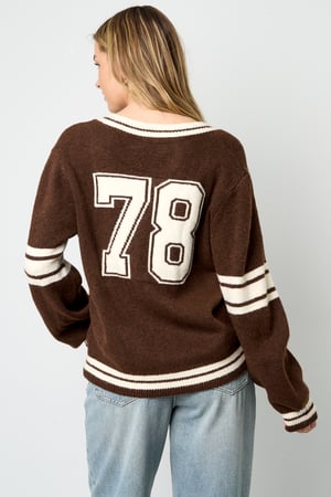 Knitted Polyester Fiber Women's V-Neck Sweater Sporty Contrast Stripes h5 Picture11