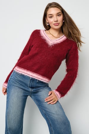 Knitted Polyester Fiber Women's V-Neck Sweater Casual Color Clash h5 Picture6