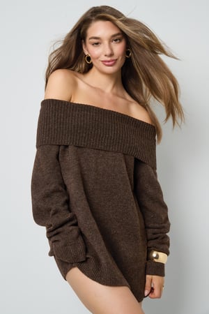 Knitted Polyester Fiber Women's Off-Shoulder Sweater Elegant Solid Color h5 Picture4