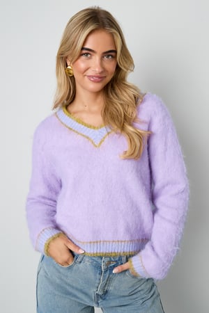 Knitted Polyester Fiber Women's V-Neck Sweater Casual Color Clash h5 Picture8