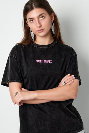 Pamuk Kadın T-shirt Oversized Saint Tropez Baskı h5 Resim3