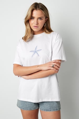 Coton T-shirt Femme Casual Broderie Étoile de Mer h5 Image10