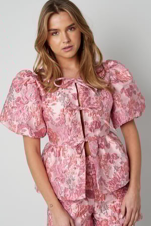 Woven Polyester Fiber Women's Short Sleeve Top Elegant Floral Print h5 Picture5