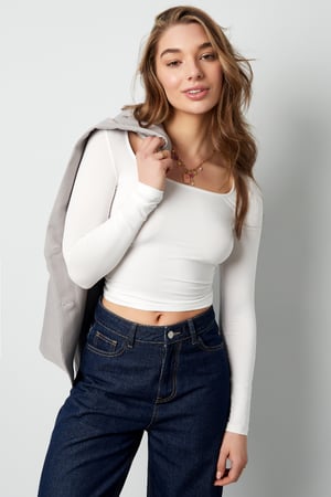 Polyester Women's Long Sleeve Crop Top Square Neckline Bodycon Fit h5 Picture2