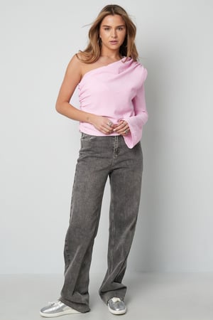 Polyester Femme Haut à Manches Longues Épaule Unique Design Asymétrique h5 Image3