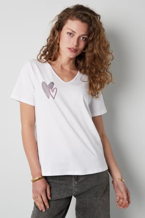 Cotton Women's V-Neck T-Shirt Embroidered Heart Design h5 Picture7