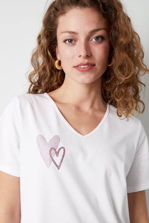 Cotton Women's V-Neck T-Shirt Embroidered Heart Design h5 Picture3