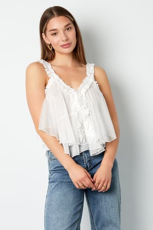 Woven White Sleeveless Top Casual Solid Color Ruffle Edge h5 Picture6