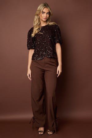 Tejido Fibra de Poliéster Mujer Tops de Manga Corta Elegante Lentejuelas h5 Imagen10