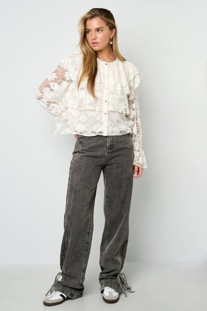 Woven Polyester Fiber Women's Blouse Elegant Floral Print Lace Panel h5 Picture7