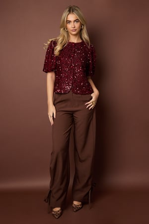 Tejido Fibra de Poliéster Mujer Tops de Manga Corta Elegante Lentejuelas h5 Imagen7