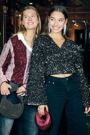 Tejido de Fibra de Poliéster Mujer Tops de Manga Larga Conjunto de 2 Piezas Lentejuelas h5 Imagen6