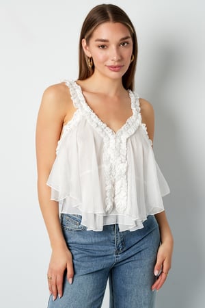 Woven White Sleeveless Top Casual Solid Color Ruffle Edge h5 Picture4