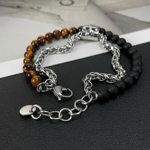 1 Piece Tiger-eye Stone Double-layer Stainless Steel Men's Beaded Bracelets h5 Picture4