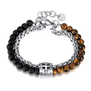 1 Piece Tiger-eye Stone Double-layer Stainless Steel Men's Beaded Bracelets h5 Picture6