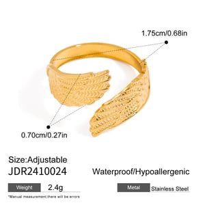1 pair luxurious series retro wing stainless steel  gold plated women adjustable rings h5