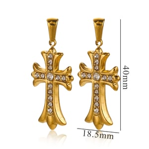 1 paar luxuriöse serie retro kreuz edelstahl  vergoldet strass damen anhänger h5 