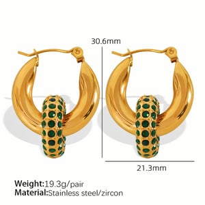 1 pair luxurious series retro geometric stainless steel  gold plated zircon women hoop earrings h5