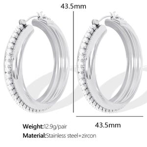 1 paire de boucles d&#39;oreilles créoles classiques en acier inoxydable plaqué or  avec zircons pour femmes, série simple h5 