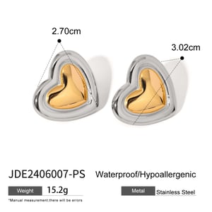 1 pair simple series retro heart stainless steel  gold plated women stud earrings h5