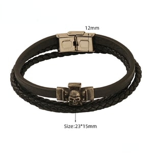 1 Paar Retro All-Match Totenkopf Lederschnur geflochtenes Armband Herren Titan Stahl Magnetverschluss Armband Zubehör Herren Herrenarmband h5 