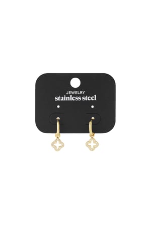 Earrings clover with zircon stones Gold Color Stainless Steel h5 Picture5