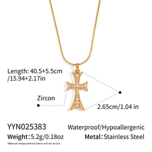 Ensemble collier en acier inoxydable doré avec zircon en forme de croix h5