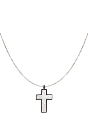 Necklace with structured charm cross - Silver Color color h5