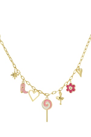 Halskette mit Süßwarenladen-Anhänger – Rosa/Goldfarbe   h5