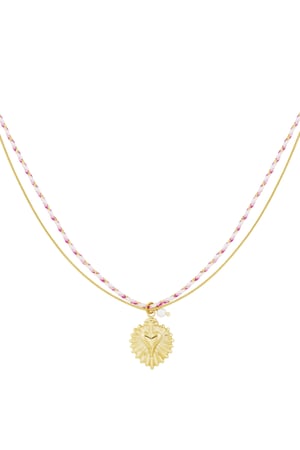 ketting colorful heartbeat - roze & (Pak met plastic zak) h5 