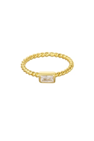 Ring rechteckiger Stein – 925er Silber – Goldfarbe – 16 h5 