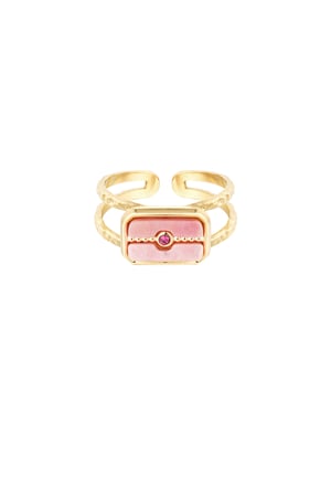 Ring decorated stone - Gold color/beige h5 