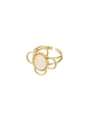 Ring classy flower with stone - Gold color/fuchsia h5