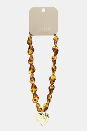 Beaded necklace with naturally shaped beads and a hanging heart h5 Picture5