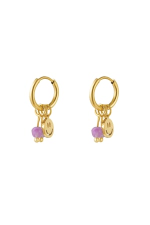 Goldene Edelstahlohrringe Smiley & Steine Rosa h5 