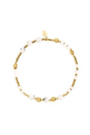 Armband Perlen & Steine - Weiß & Goldfarbe Edelstahl h5 